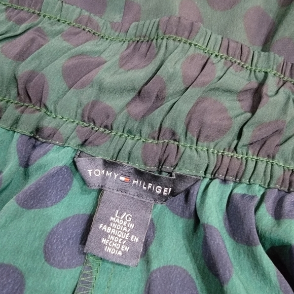 Tommy Hilfiger Green and Blue Polka Dot Midi flowy Skirt with Sash Toe Size Larg - Picture 12 of 13